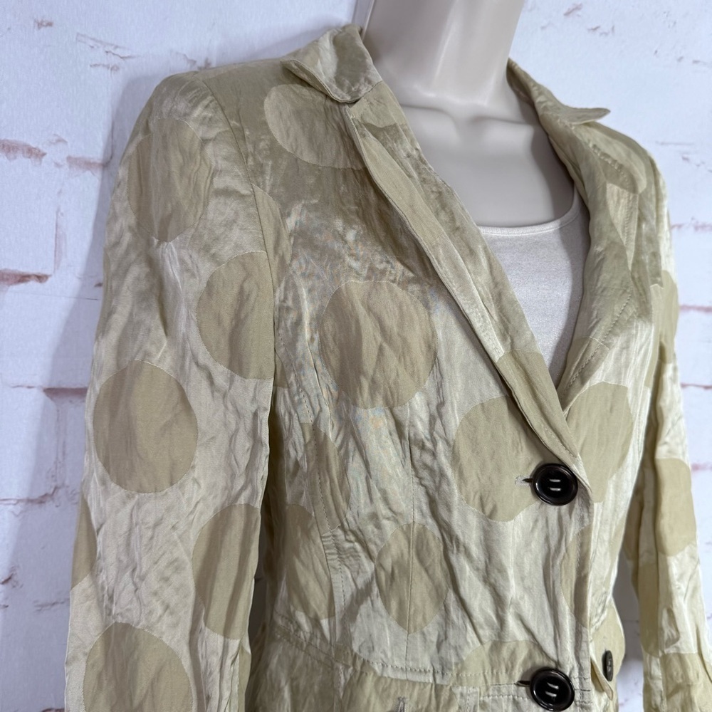 ALEXANDER 6 Celery Green Abstract Print Crinkle Safari Blazer Jacket Size 6 - Picture 2 of 15